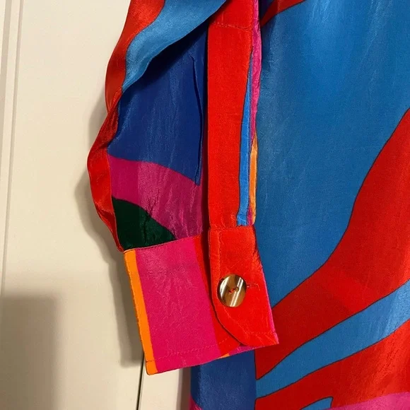 Farm Rio Color Leaves silk blouse SZ XS oversized - Picture 6 of 9